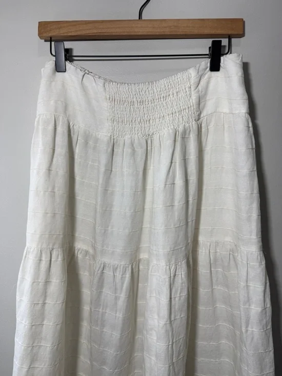 J McLaughlin Ophelia White Linen Cotton Blend Tiered Maxi Skirt Resort Wear LG - Picture 7 of 14